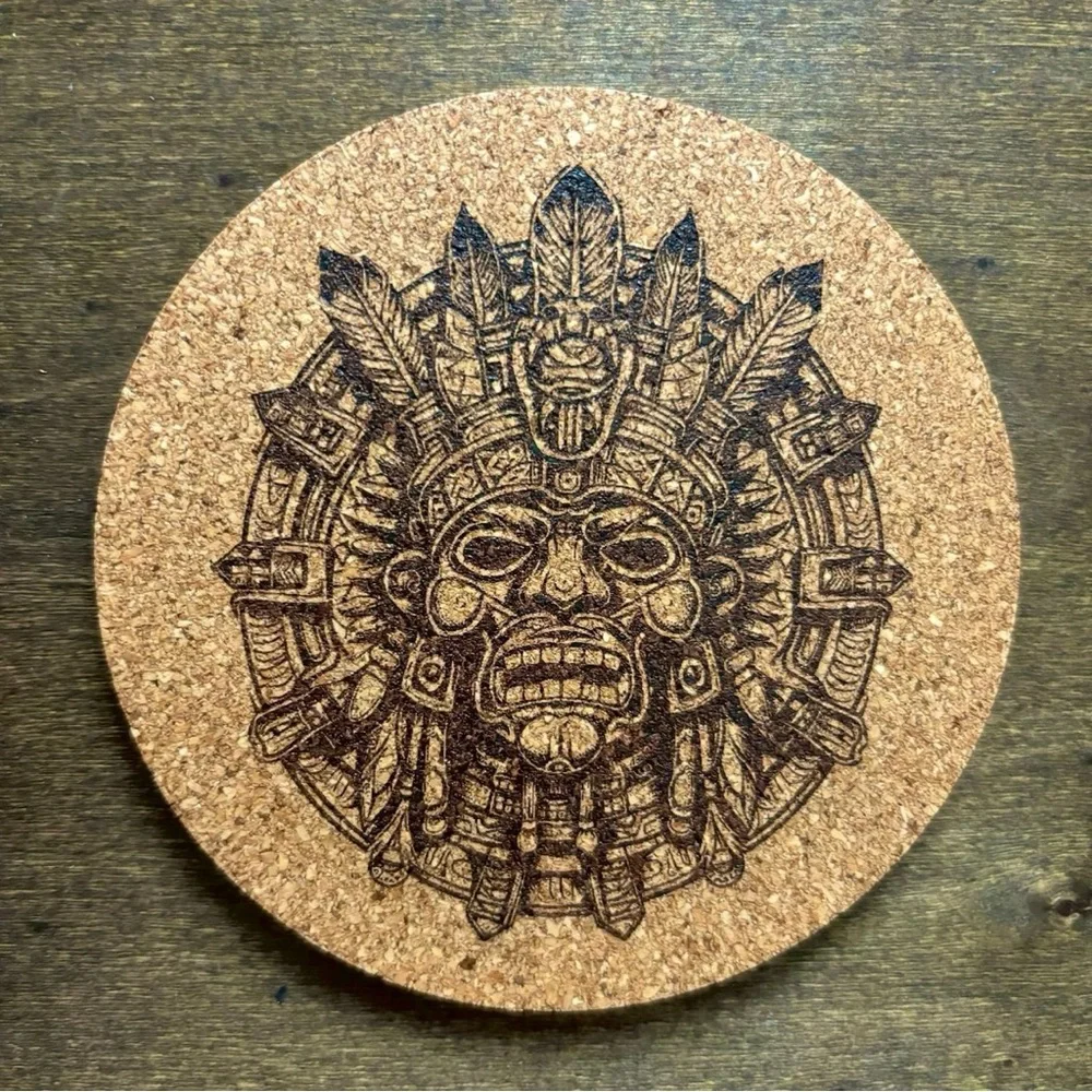 Aztec Clipart 6 Laser Engraved Cork Coaster